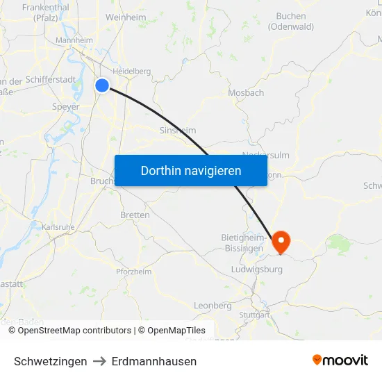 Schwetzingen to Erdmannhausen map