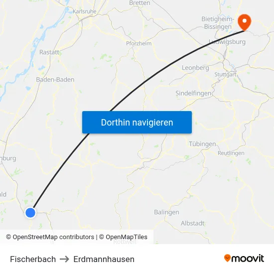 Fischerbach to Erdmannhausen map