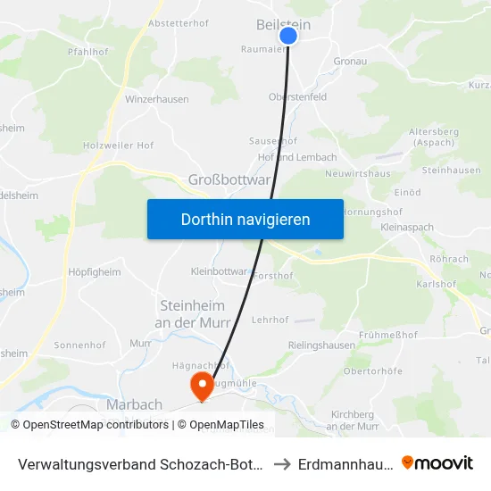 Verwaltungsverband Schozach-Bottwartal to Erdmannhausen map