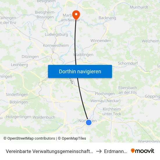 Vereinbarte Verwaltungsgemeinschaft Der Stadt Nürtingen to Erdmannhausen map