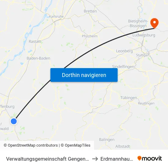 Verwaltungsgemeinschaft Gengenbach to Erdmannhausen map
