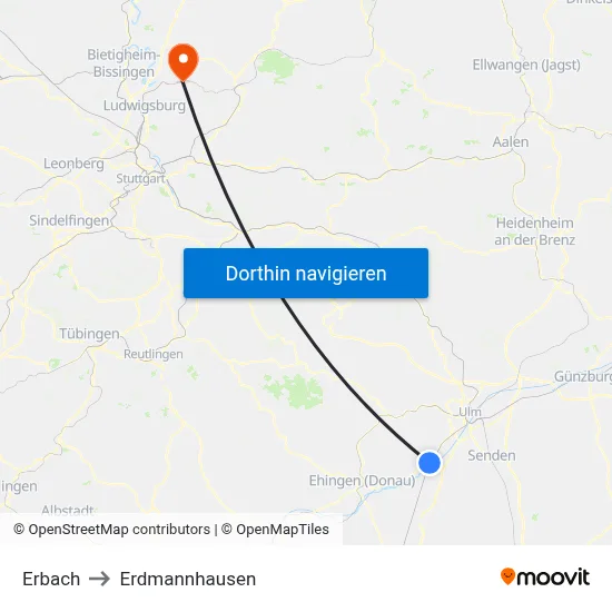 Erbach to Erdmannhausen map
