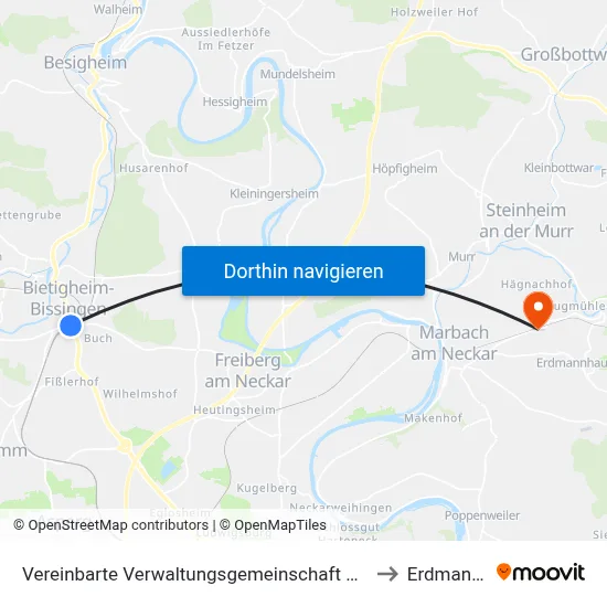 Vereinbarte Verwaltungsgemeinschaft Der Stadt Bietigheim-Bissingen to Erdmannhausen map