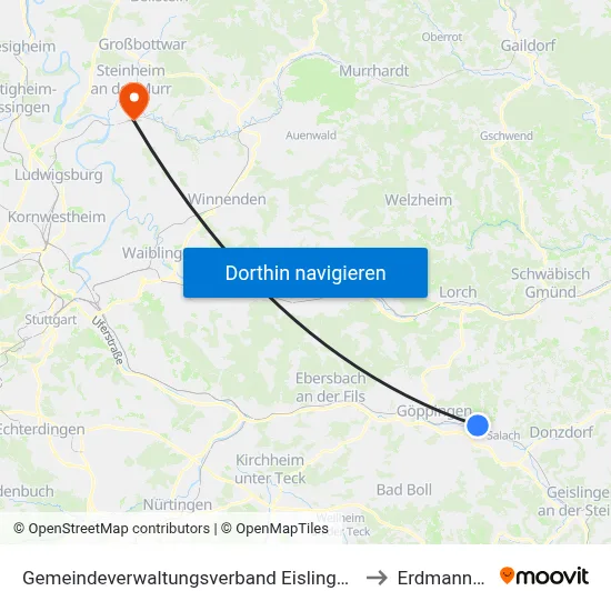 Gemeindeverwaltungsverband Eislingen-Ottenbach-Salach to Erdmannhausen map