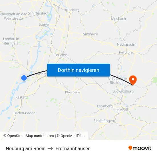 Neuburg am Rhein to Erdmannhausen map