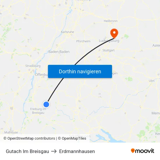 Gutach Im Breisgau to Erdmannhausen map