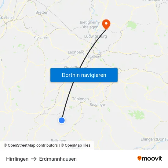 Hirrlingen to Erdmannhausen map
