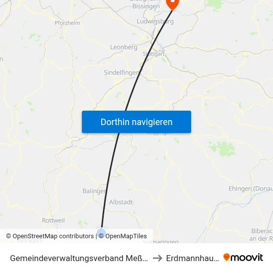 Gemeindeverwaltungsverband Meßstetten to Erdmannhausen map