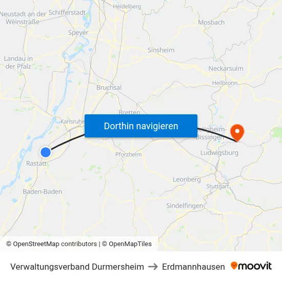 Verwaltungsverband Durmersheim to Erdmannhausen map