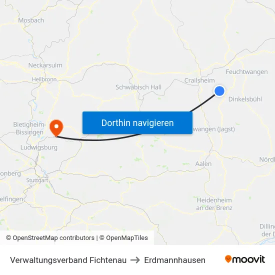 Verwaltungsverband Fichtenau to Erdmannhausen map