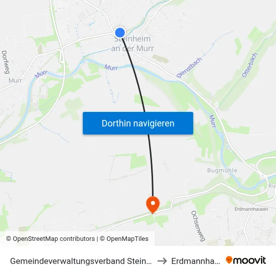 Gemeindeverwaltungsverband Steinheim-Murr to Erdmannhausen map