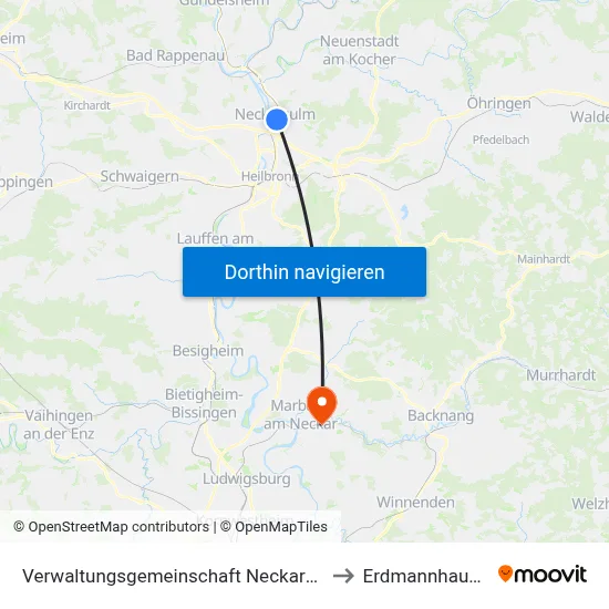 Verwaltungsgemeinschaft Neckarsulm to Erdmannhausen map