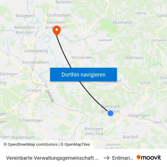 Vereinbarte Verwaltungsgemeinschaft Der Stadt Ebersbach An Der Fils to Erdmannhausen map