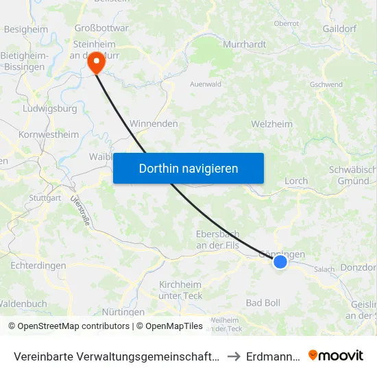 Vereinbarte Verwaltungsgemeinschaft Der Stadt Göppingen to Erdmannhausen map