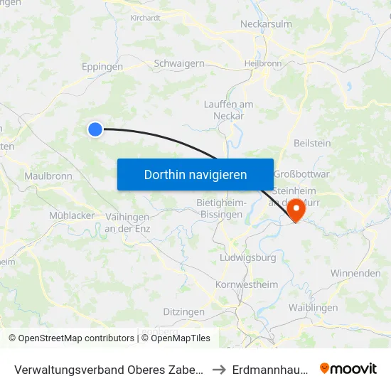 Verwaltungsverband Oberes Zabergäu to Erdmannhausen map