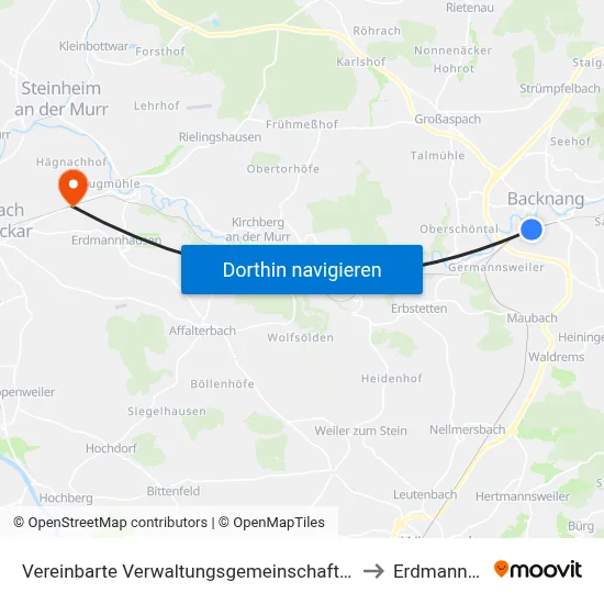 Vereinbarte Verwaltungsgemeinschaft Der Stadt Backnang to Erdmannhausen map
