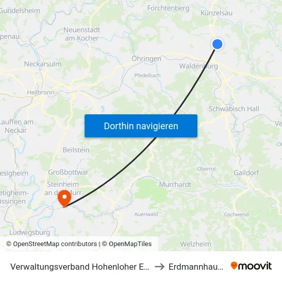 Verwaltungsverband Hohenloher Ebene to Erdmannhausen map