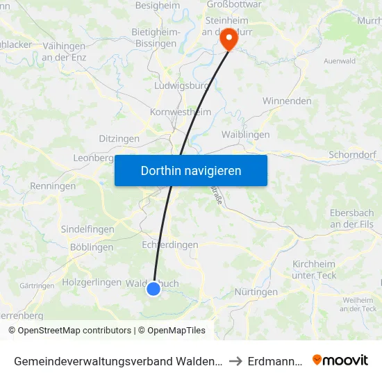 Gemeindeverwaltungsverband Waldenbuch/Steinenbronn to Erdmannhausen map
