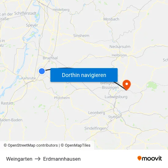 Weingarten to Erdmannhausen map
