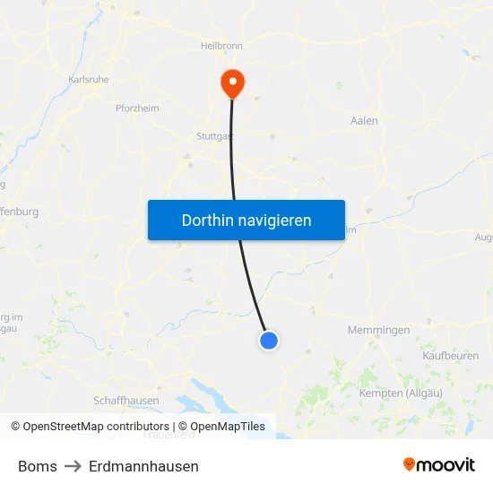 Boms to Erdmannhausen map