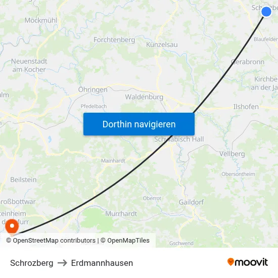 Schrozberg to Erdmannhausen map