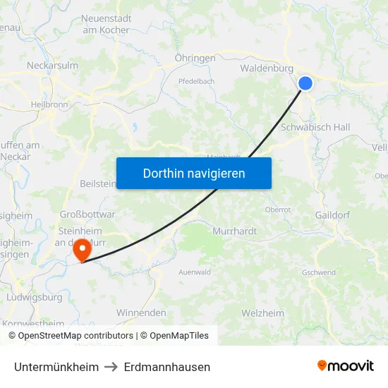 Untermünkheim to Erdmannhausen map