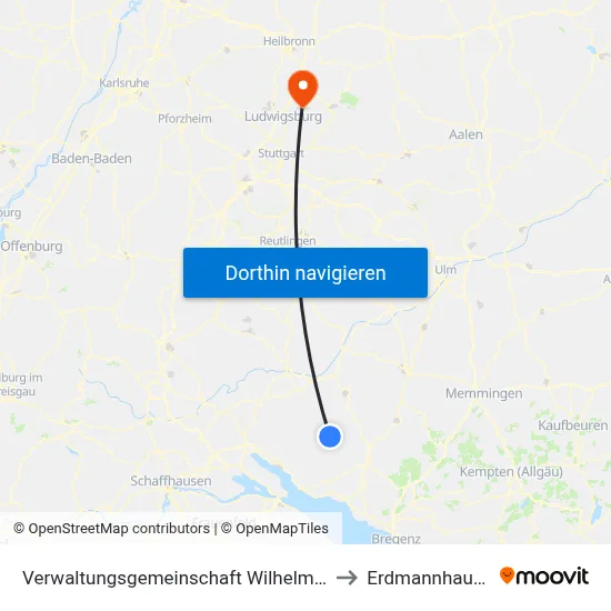 Verwaltungsgemeinschaft Wilhelmsdorf to Erdmannhausen map