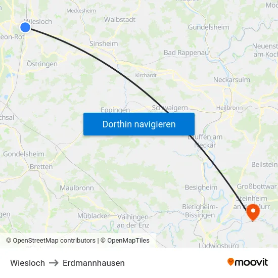 Wiesloch to Erdmannhausen map