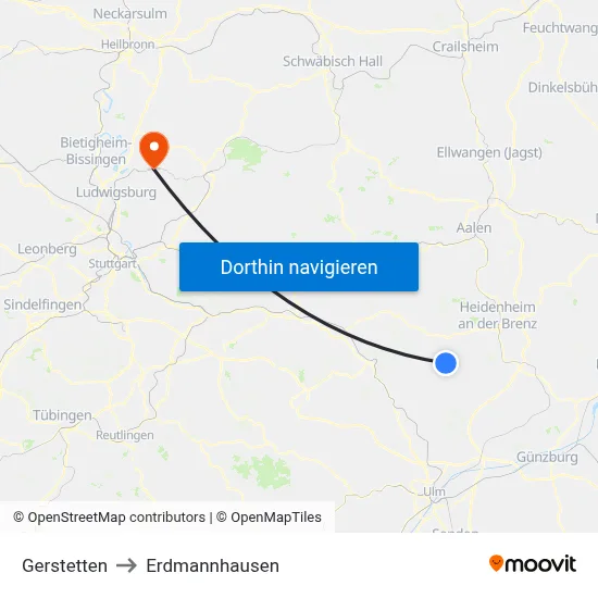 Gerstetten to Erdmannhausen map