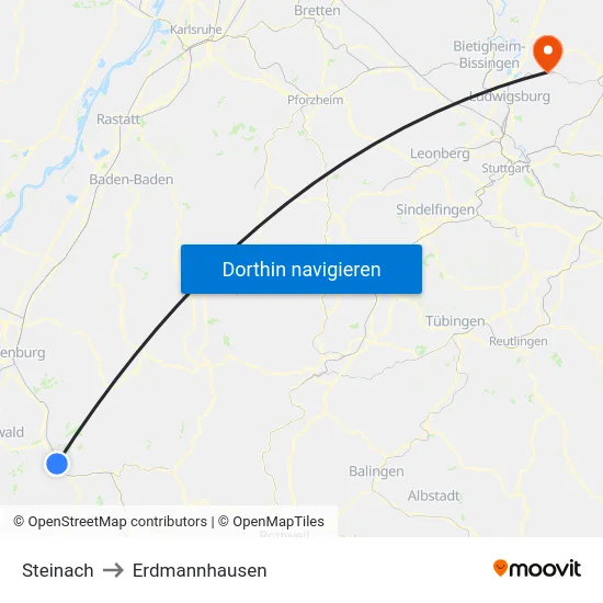 Steinach to Erdmannhausen map