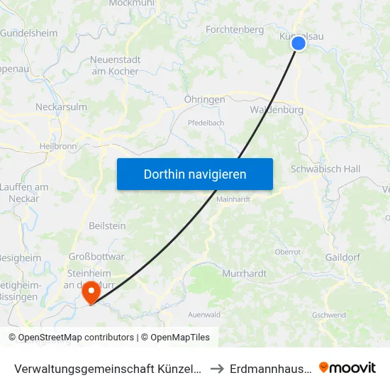 Verwaltungsgemeinschaft Künzelsau to Erdmannhausen map