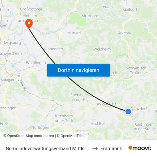 Gemeindeverwaltungsverband Mittleres Fils-Lautertal to Erdmannhausen map