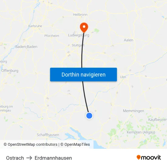 Ostrach to Erdmannhausen map