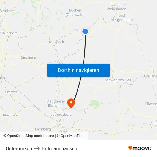 Osterburken to Erdmannhausen map