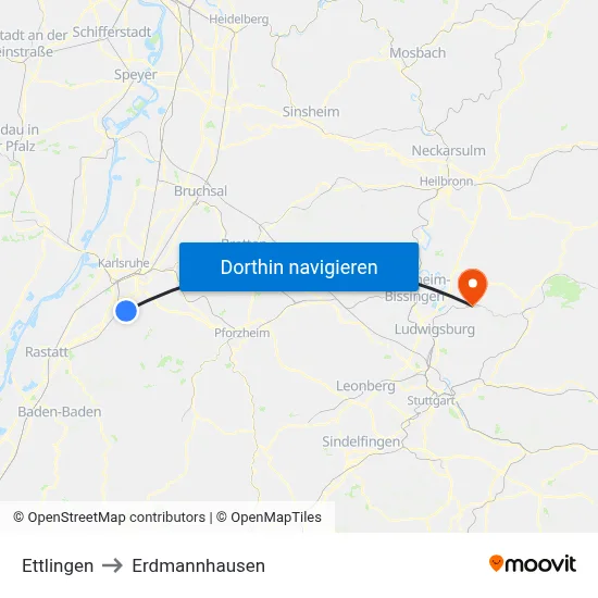 Ettlingen to Erdmannhausen map
