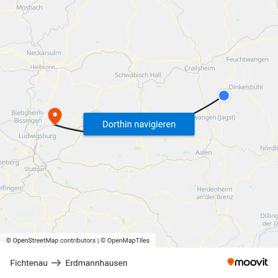 Fichtenau to Erdmannhausen map