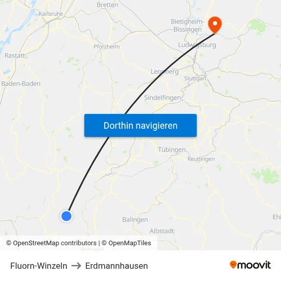Fluorn-Winzeln to Erdmannhausen map
