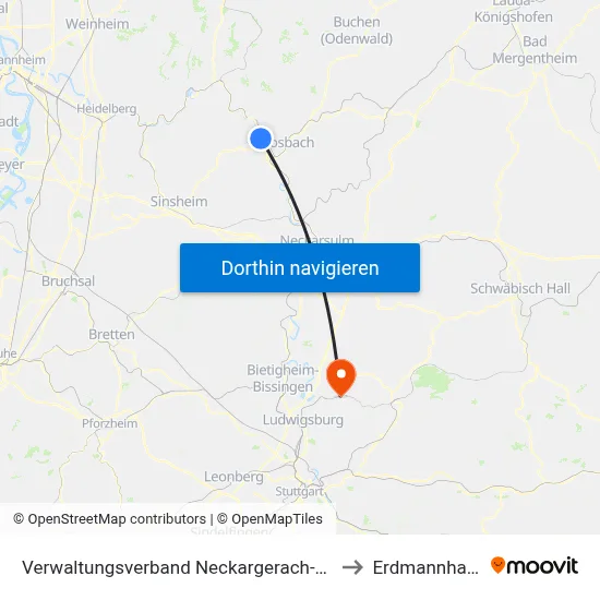 Verwaltungsverband Neckargerach-Waldbrunn to Erdmannhausen map
