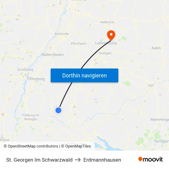 St. Georgen Im Schwarzwald to Erdmannhausen map