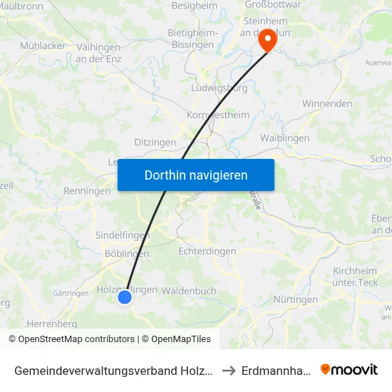 Gemeindeverwaltungsverband Holzgerlingen to Erdmannhausen map