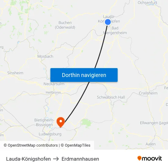 Lauda-Königshofen to Erdmannhausen map