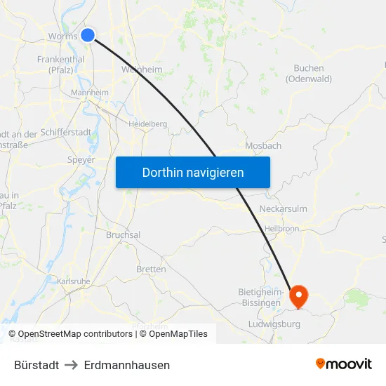Bürstadt to Erdmannhausen map