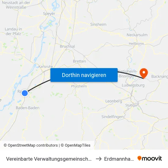 Vereinbarte Verwaltungsgemeinschaft Rastatt to Erdmannhausen map