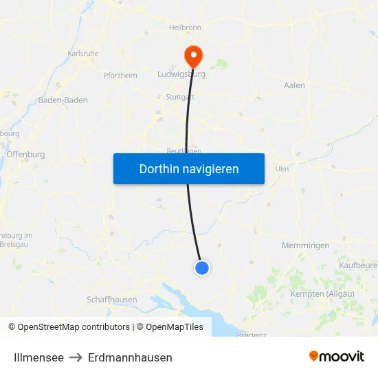 Illmensee to Erdmannhausen map