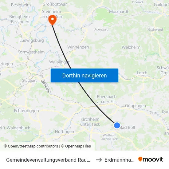 Gemeindeverwaltungsverband Raum Bad Boll to Erdmannhausen map