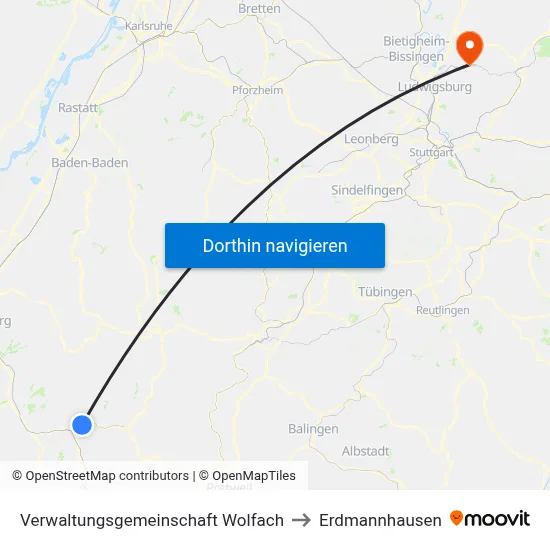 Verwaltungsgemeinschaft Wolfach to Erdmannhausen map