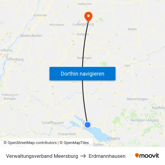 Verwaltungsverband Meersburg to Erdmannhausen map