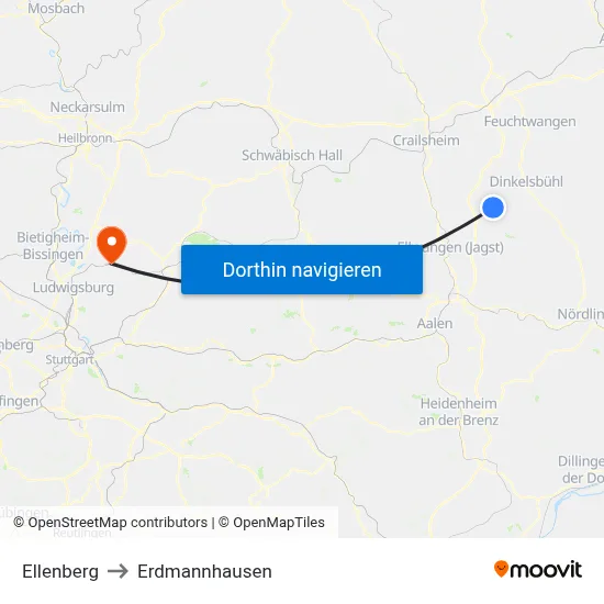 Ellenberg to Erdmannhausen map