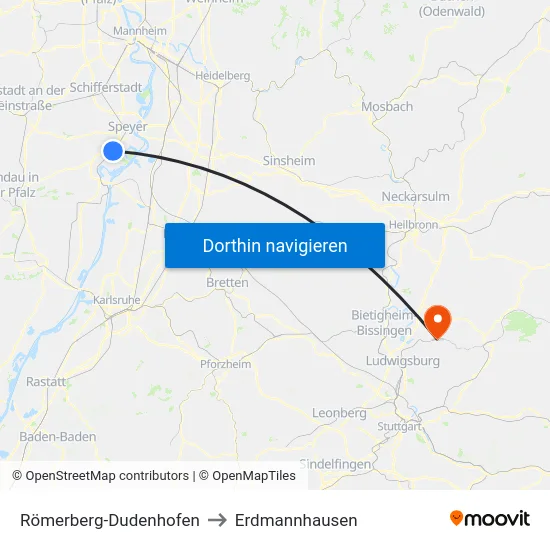 Römerberg-Dudenhofen to Erdmannhausen map