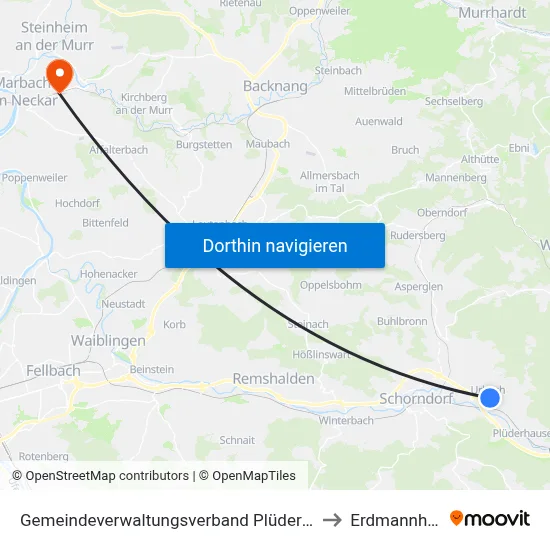 Gemeindeverwaltungsverband Plüderhausen-Urbach to Erdmannhausen map